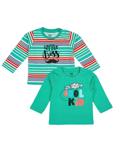 Buy Boys Pack Of 2 T-shirt – Mint & Mint Stripe Online in India | Me n Moms