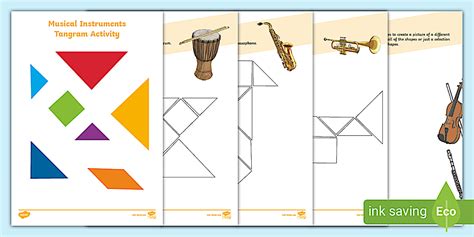 Musical Instruments Tangram Activity - Music Games - Twinkl