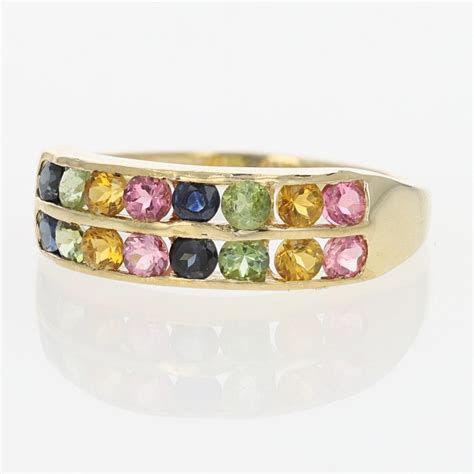 1.08ctw Multi-Colored Gemstone Channel-Set Ring 14k Yellow Gold India ...