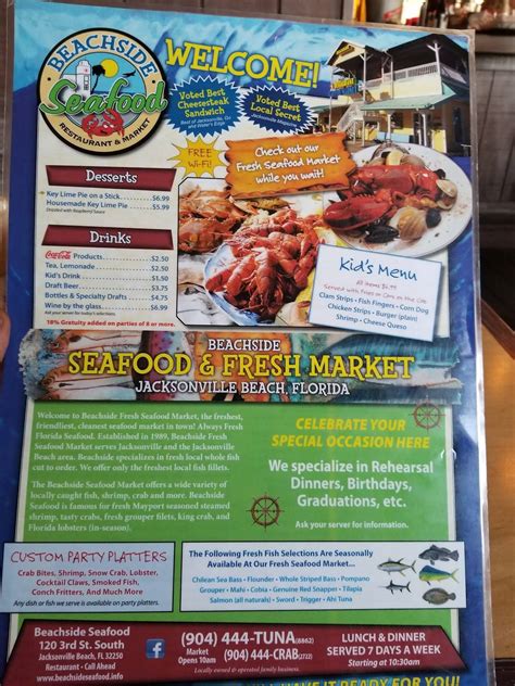 Menu at Beachside Seafood Restaurant & Market, Jacksonville Beach