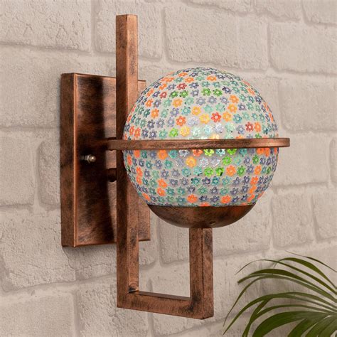 Buy HOMESAKE Copper And White Metal Wall Sconce With Sphere Glass Shade ...