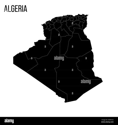 Algeria political map of administrative divisions - provinces. Blank black map and country name ...