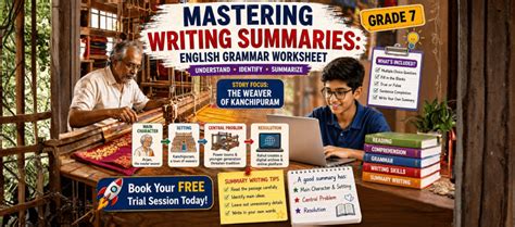 Grade 7 Summary Writing: English Grammar Worksheet (Free PDF)