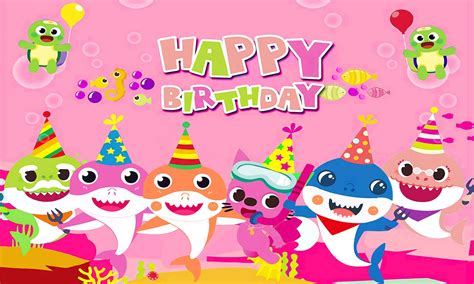 Baby Shark Backdrop 5x3ft Cartoon Pink Baby Shark Birthday Decorations ...