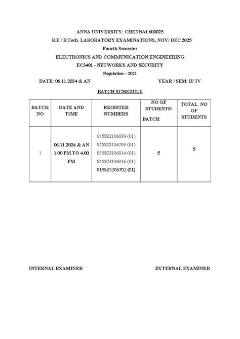 EC3401 - Networks and Security Lab Exam Schedule - Nov/Dec 2025 - Studocu