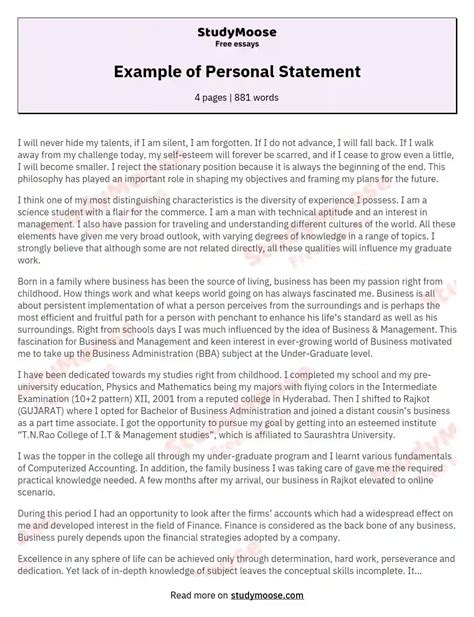 Image result for Personal Statement Format Example