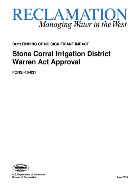 Fillable Online Draft FINDING OF NO SIGNIFICANT IMPACT Stone Corral ...