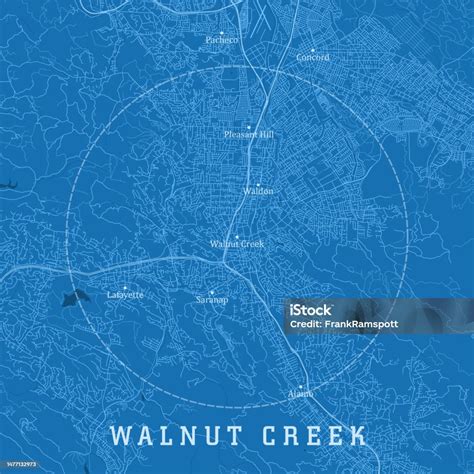 Walnut Creek Ca City Vector Road Map Blue Text Stock Illustration ...