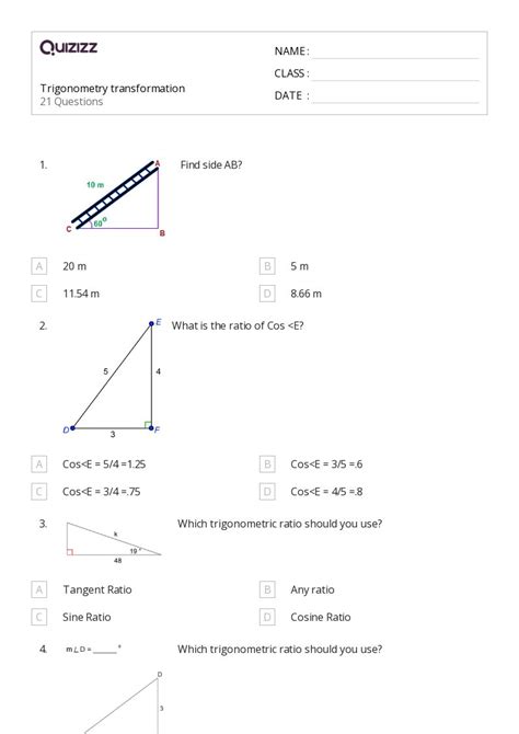 50+ trigonometric ratios sin cos tan csc sec and cot worksheets for ...