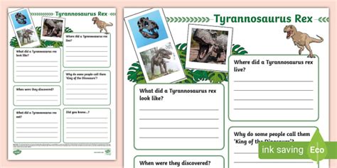 * NEW * Tyrannosaurus Rex Fact File Template (teacher made)