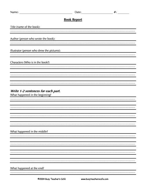 7th Grade Book Report Template