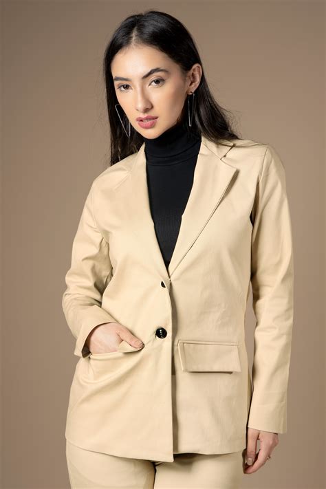 Solid Front Pocket Notched Lapel Blazer For Women – neofaa.com