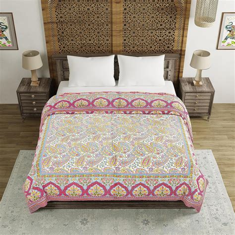 BLOCKS OF INDIA Hand Block Printed Cotton King Size Quilt (Red GAD Pai ...