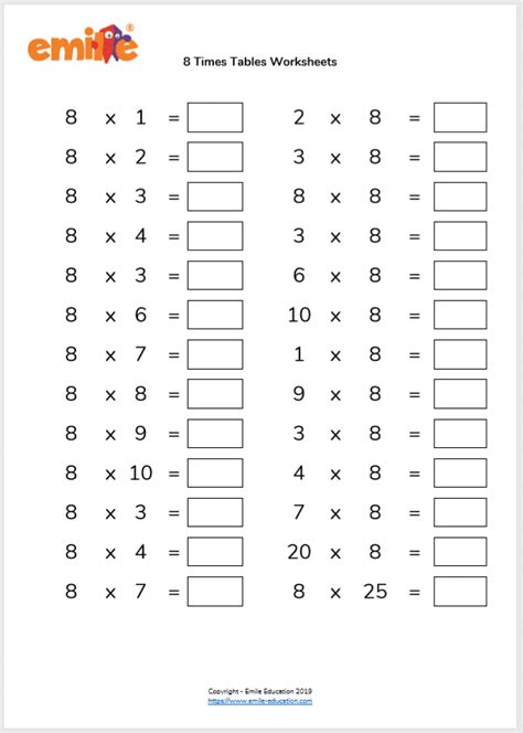 8 Times Table Worksheet 的图像结果