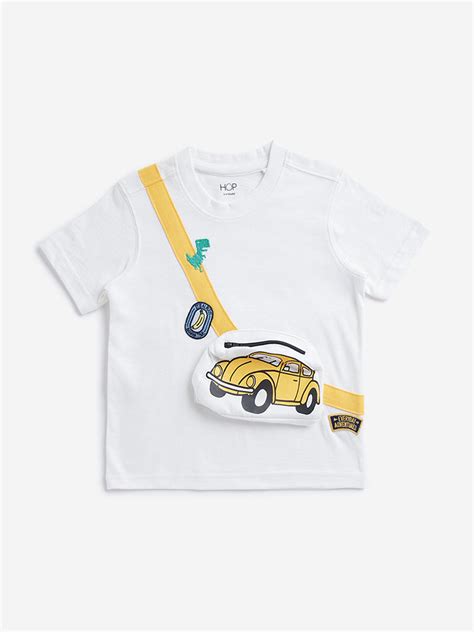 Buy HOP Kids White Car Printed T-Shirt from Westside