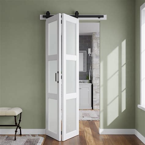 Bifold Barn Door 36in x 84in,Frosted Glass Barn Door with Hardware Kit ...