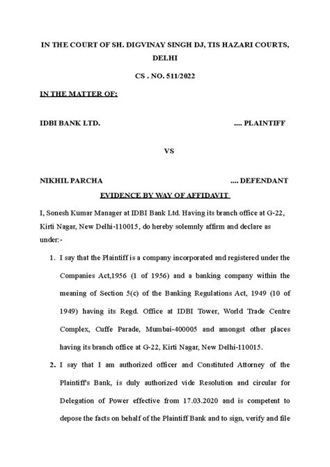 Evidence BY WAY OF Affidavit - IN THE COURT OF SH. DIGVINAY SINGH DJ ...