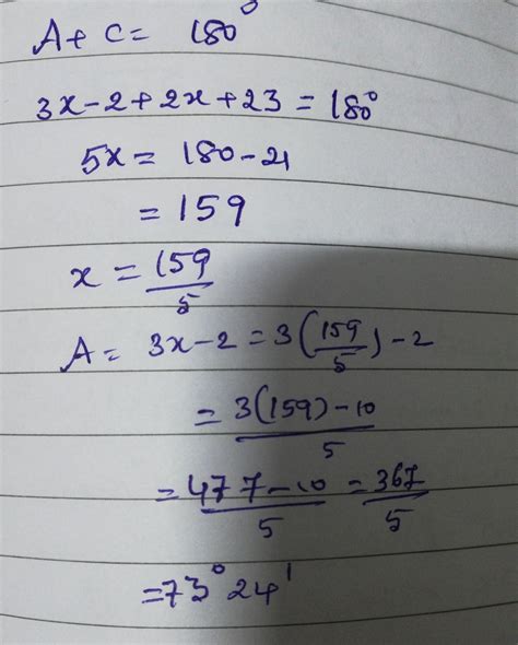 Ina parallelogram ABCD angle A is 3x-2 and angle C is 2x+23 then the ...