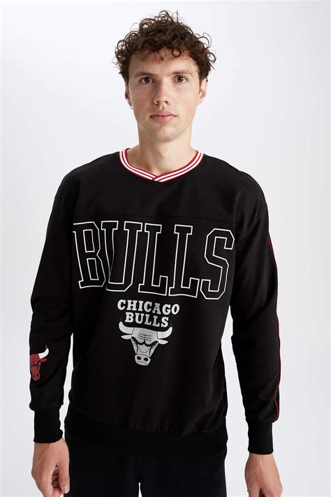 Siyah Erkek DeFactoFit NBA Chicago Bulls Oversize Fit Bisiklet Yaka ...