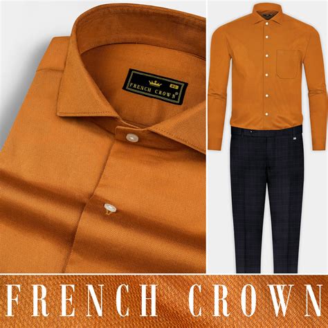 Ochre Orange Formal Plain Solid Premium Cotton Shirt For Men
