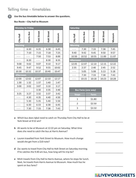 Timetables online exercise for | Live Worksheets