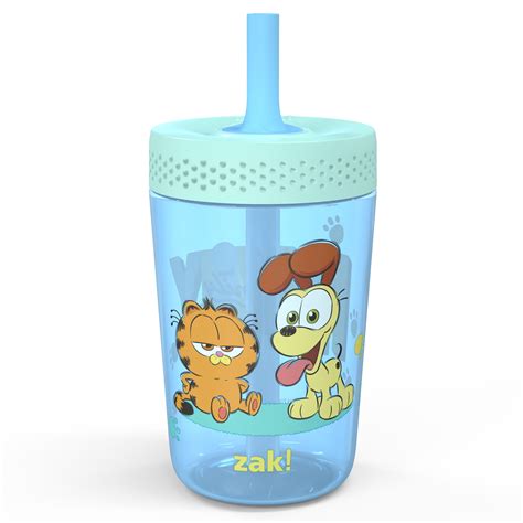 Zak Designs 15oz Garfield Kids Straw Tumbler, Durable Plastic Capri Tumbler with Silicone Straw ...