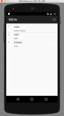Android SQLite Tutorial 的图像结果