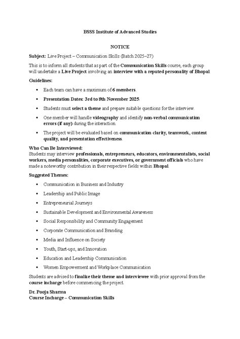 HW 2092 - Live Project Guidelines for Communication Skills Course - Studocu