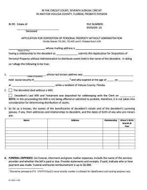 2008 Form FL Application for Disposition of Personal Property without ...