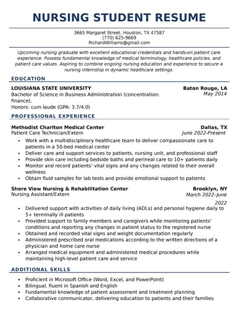 Nursing student resume example - NURSING STUDENT RESUME 3665 Margaret ...