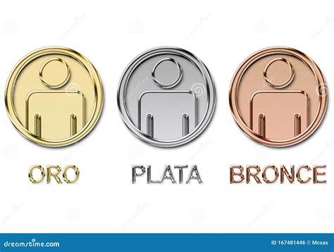 Gold, Silver and Bronze Metallic Icons Illustrations in Spanish ...