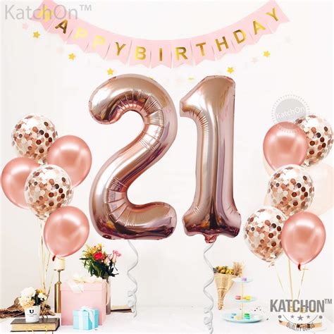 Rose Gold 21 Balloon Number - Big, 40 Inch | 21st Birthday Balloons for ...