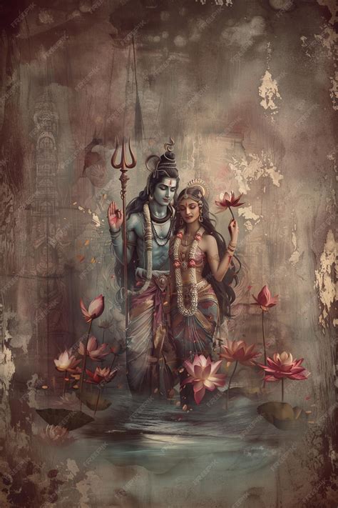 Premium Photo | Painting of indian god goddess Shiva and Parvati