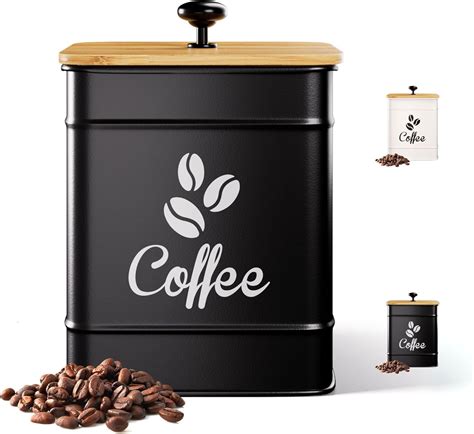 Airtight Coffee Canister - 40 oz Large Iron Black Coffee Container ...