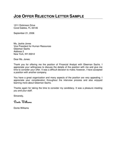 Rejecting A Job Offer