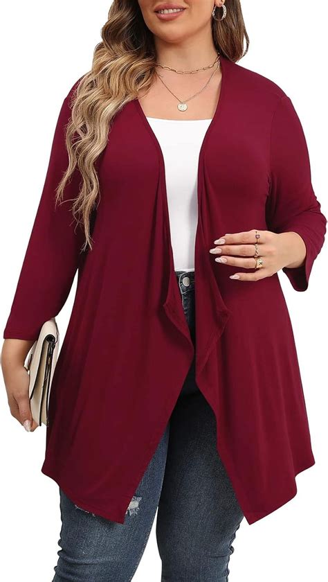 Daystry Plus Size Womenâ€™s Cardigan, 3/4 Sleeve Open Front, Wine Red ...