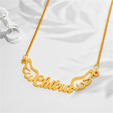 18K Gold Plated Wings Design Name Necklace – Klassy.in