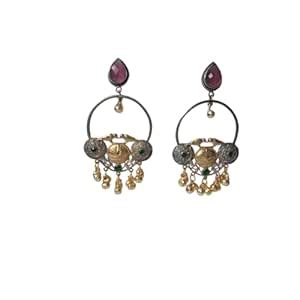 Buy Anvaya Collections Traditional Hoop Earrings, Pink Stone and Gold ...
