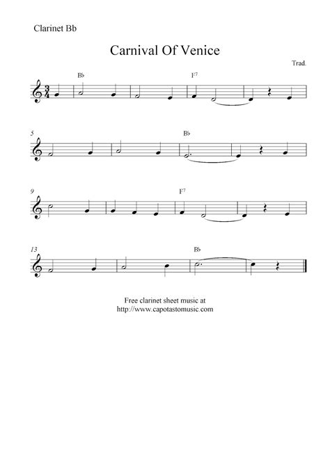 Carnival Of Venice, free easy clarinet sheet music notes