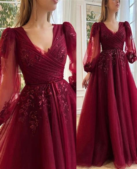 Pin by Algareh Only on fashion Z | Prom dresses with sleeves, Burgundy evening dress, Evening ... - Stylish Z