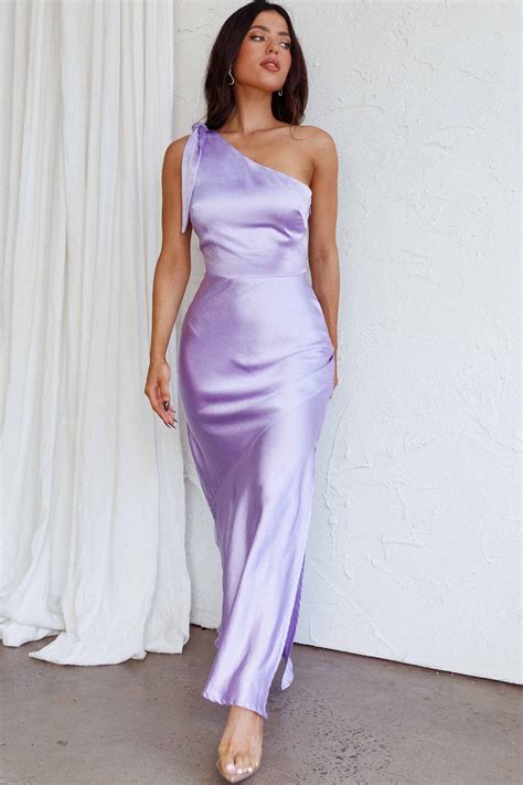 Eleanora One-Shoulder Satin Dress Lilac | Purple bridesmaid dresses ...