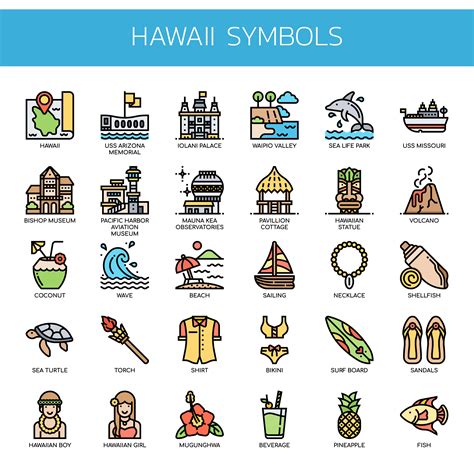 Hawaii Symbols Thin Line Color Icons 685215 Vector Art at Vecteezy