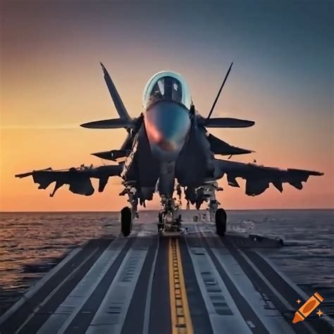 Fighter jet landing on an aircraft carrier