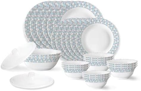 Larah by Borosil Weave Fluted Series Opalware Dinner Set | 28 Pieces ...