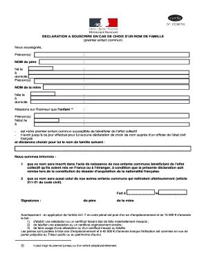 Fillable Online DECLARATION A SOUSCRIRE EN CAS DE CHOIX DUN NOM DE ...