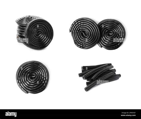 Set with tasty black liquorice candies on white background Stock Photo ...