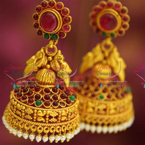 J3193 Kempu Temple Traditional South Indian Jewellery Big Broad Jhumka ...