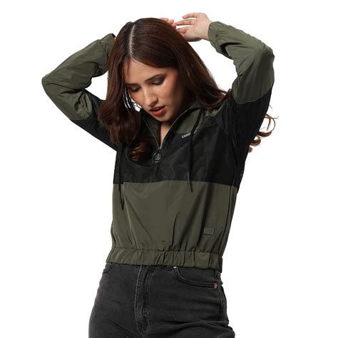 Buy Campus Sutra Women's Olive Green & Black Puffer Regular Fit Bomber ...