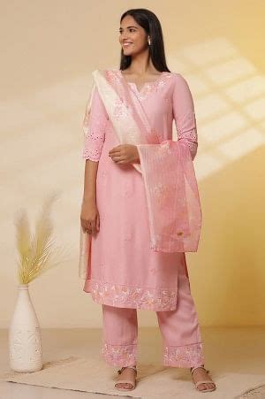 Buy Pink Schiffli Embroidered Kurta, Pants and Ombre Dupatta Set Online ...
