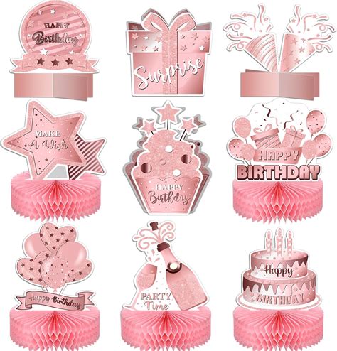 Buy 9 Pack Birthday Table Centerpiece Decorations Double Sided Rose ...